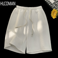 HLCOMAN华夫格短裤男夏季薄款2025新款宽松休闲运动潮牌沙滩五分中裤