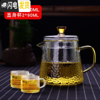三维工匠玻璃茶壶茶具套装家用过滤泡茶壶可高温红茶冲茶器功夫壶锤纹水壶 锤纹雅致壶450+2小杯子