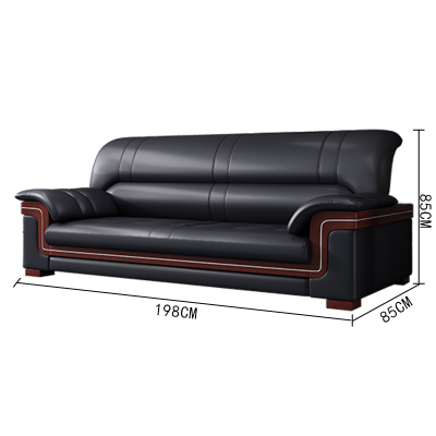 易企采 三人位加厚西皮 办公实木框架沙发简约现代商务会客办公室接待室沙发茶几组合