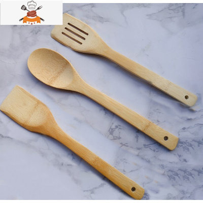 锅铲竹制家用可高温没有漆厨房炒菜铲子套装厨具三件套不粘锅木质 敬平 竹漏铲+竹浅口汤勺+竹煎铲