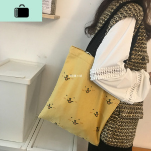日系拉链大容量手提单肩帆布包 可爱学生装书包袋子女NEW LAKE 黄色女手包 黄色
