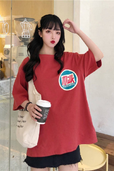 夏季韩版宽松情侣装打底衫女式大码短袖T恤女学院风中长上衣服装