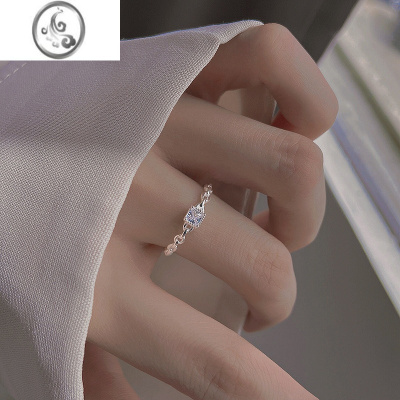 JiMi925银银白银色方钻素戒女开口戒ins冷淡风轻奢小众指环简约风戒指