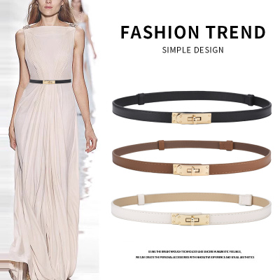 啄木鸟女士皮带细款2025新款配连衣裙子真皮高级感牛皮装饰裤腰带