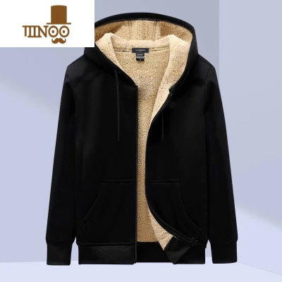 YANXU工地干活外套男士加厚加绒宽松大码工作服羔绒连帽拉链卫衣