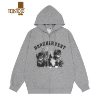 YANXUDHSS国潮美式新款猫咪开衫卫衣男女宽松休闲情侣连帽外套