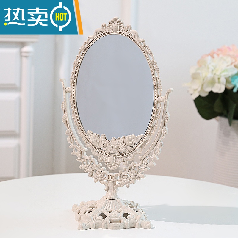 敬平简约欧式美容镜 台式化妆镜双面梳妆镜子便携公主镜化妆镜折叠便携式用镜 椭圆大号纳米白(平面+放大面)