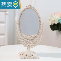 敬平简约欧式美容镜 台式化妆镜双面梳妆镜子便携公主镜化妆镜折叠便携式用镜 椭圆大号纳米白(平面+放大面)