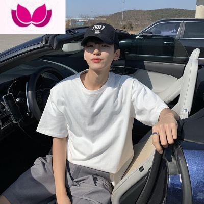 七斓港风夏季白色短袖T恤男宽松潮牌百搭体恤五分半袖衣服ins潮流