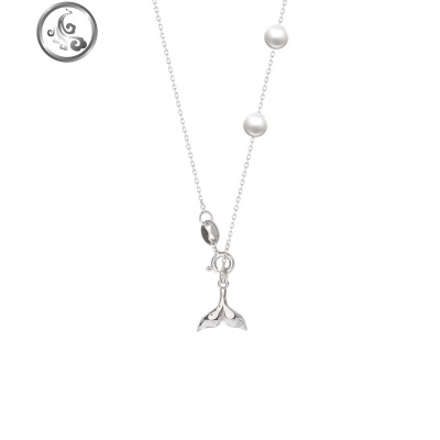 925银人鱼姬尾巴项链女贝珠长款ins锁骨链海豚气质网红毛衣链百搭 JiMi