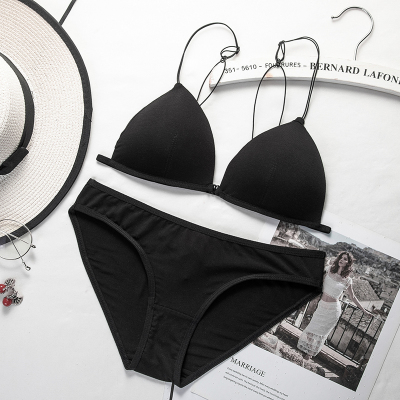 SUNTEK三角杯无钢圈内衣套装女聚拢小胸罩超薄款法式美背细肩带前扣文胸