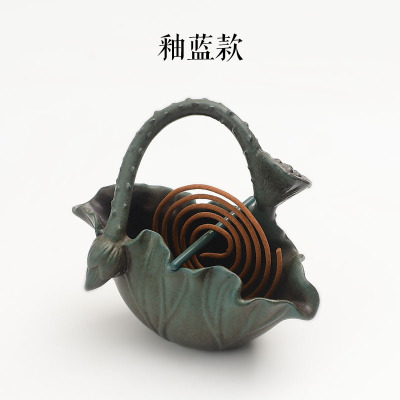 创意吊挂小号盘香檀香炉家用室内仿古禅意香薰炉陶瓷摆件-釉蓝款（单炉）