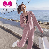 七斓粉色西装套装女2023新款chic小个子休闲阔腿高级感西服套