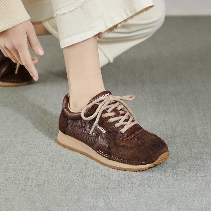真皮德训鞋女2026春季新款平底复古运动休闲女鞋子百搭阿甘鞋