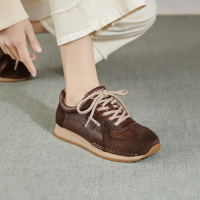 真皮德训鞋女2026春季新款平底复古运动休闲女鞋子百搭阿甘鞋