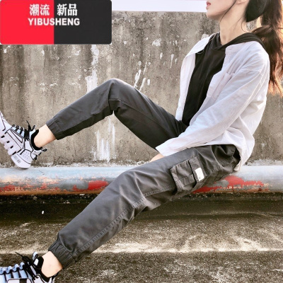 YIBUSHENG工装裤女宽松2024季薄款显瘦高腰嘻哈风中性潮牌束脚休闲裤
