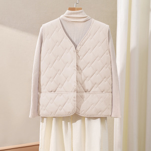 女士羊毛绗缝菱格保暖马甲女修身轻薄打底保暖背心女秋冬外穿白色