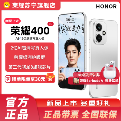 赠蓝牙耳机 荣耀400 16GB+512GB 揽月银 5G智能手机 新款