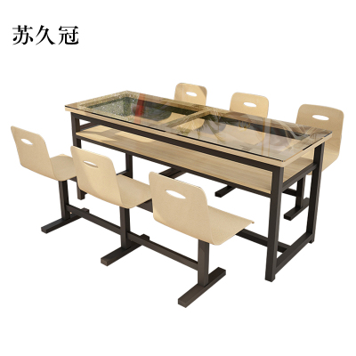 苏久冠餐桌6人学校食堂小吃店快餐桌椅饭堂钢化玻璃桌1800*600*750[含椅]