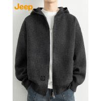 Jeep吉普双拉炼毛衣男士2025年秋冬季覆古连帽羊毛针织开衫外套男