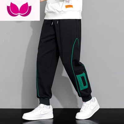 七斓黑色裤子男士春季潮牌休闲长裤宽松束脚男生美式运动卫裤男款