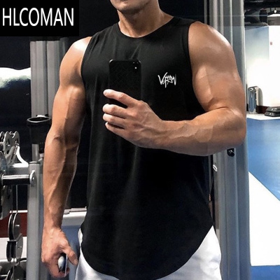 HLCOMAN无袖背心男速干运动宽松短袖T恤潮牌ins健身衣服加大码篮球训练衣