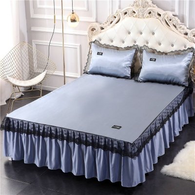 美帮汇床裙夏季冰丝凉席三件套单件夏天带蕾丝花边床罩款夏凉防尘围裙尘雅韵浅灰120cmx200cm