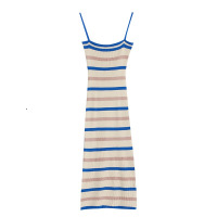 条纹针织吊带裙夏露锁骨坎肩连衣裙女辣妹收腰包臀裙中长款无袖裙