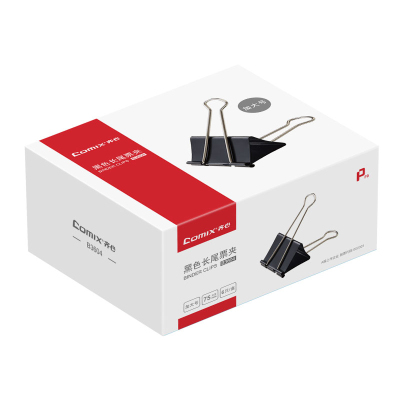 齐心 B3604 黑色长尾夹 (75mm) 黑 1盒