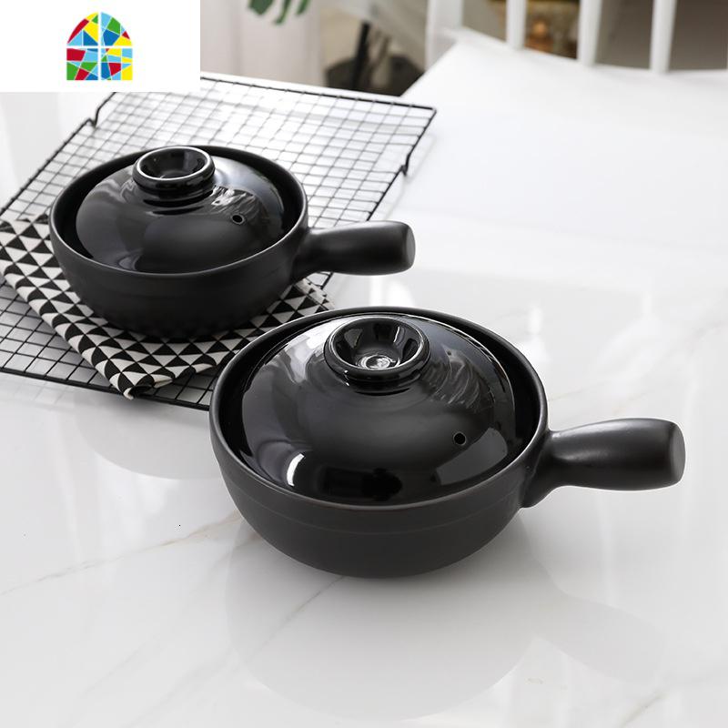 煲仔饭砂锅家用可高温燃气小商用煲仔锅专用小号炖锅焖鸡米饭锅 FENGHOU 黑2单把2升