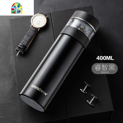 封后茶水分离泡茶杯保温杯男316不锈钢车载便携过滤水杯子 F 商务黑400ML(316不锈钢简约版+智能显温杯盖升级