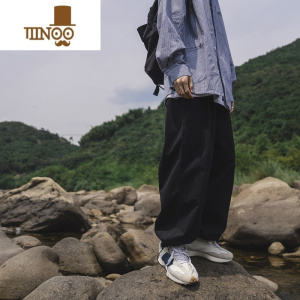 YANXUE2023秋装男休闲裤宽松复古纯色百搭直筒裤帅气学生阔腿束脚裤子