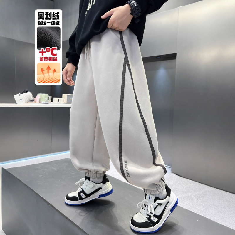 男童秋冬款裤子加绒加厚新款中大童冬季一体绒束脚儿童运动裤