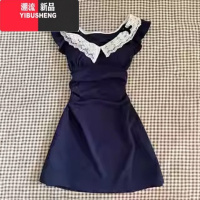 YIBUSHENG法式气质蕾丝小飞袖连衣裙子女装季2024新款小个子收腰包臀短裙