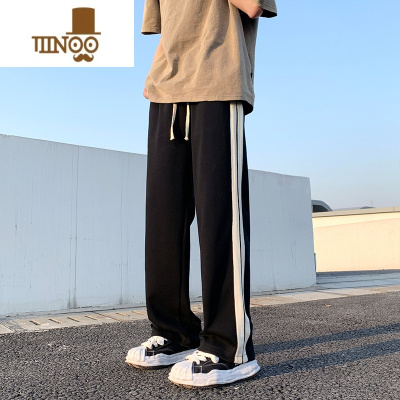 YANXU夏季美式运动裤男款ins高街潮流直筒宽松休闲裤学生百搭条纹长裤