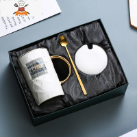 陶瓷杯子创意个性潮流马克杯带盖勺简约情侣喝水杯家用茶杯咖啡杯 敬平