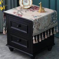 欧式床头柜盖布布艺套罩长方形雪尼尔酒柜鞋柜绣花小桌布家用 雪莉尔米色(吊穗款)床头柜盖布 45*100(含吊穗尺寸在内)