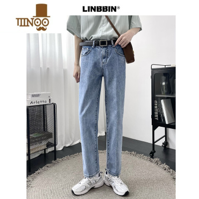 YANXU2023新款美式高街浅色男士牛仔裤男夏季薄款直筒宽松九分裤子