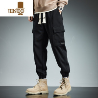YANXU黑色束脚针织卫裤男2023年春季潮牌工装多口袋宽松运动休闲裤纯色