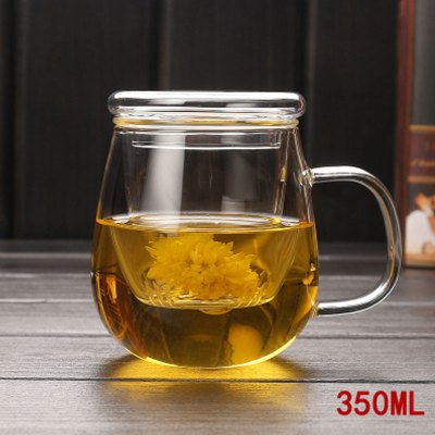 哲飞家居加厚玻璃杯透明男女花茶杯水杯子带盖把茶杯过滤办公室泡茶杯通用简约水具水杯茶杯日用家居日用350ML加厚玲珑杯