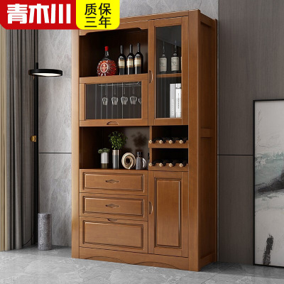 青木川 实木酒柜餐边柜一体靠墙餐厅客厅家用微波炉1.1米多功能收纳储物柜置物架展示柜红酒柜玄关门厅柜