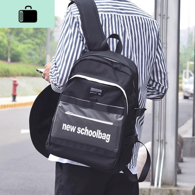 男士翻盖休闲包文艺风电脑背包学生帆布书包双肩包时尚潮流旅行包NEW LAKE Q56黑色