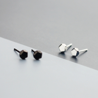 新款925纯银耳钉女纯银简约睡觉不用摘纯银黑金耳钉养耳洞许愿石送女朋友老婆情人节七夕生日礼物