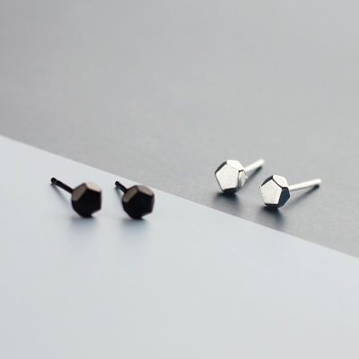 新款925纯银耳钉女纯银简约睡觉不用摘纯银黑金耳钉养耳洞许愿石送女朋友老婆情人节七夕生日礼物