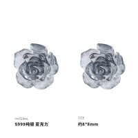 999纯银耳钉女耳环耳饰黑玫瑰花小众设计闺蜜礼物网红气质送女朋友老婆情人节七夕生日礼物