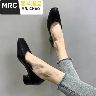 2020新款秋款两穿单鞋女鞋子潮鞋粗跟(3-5厘米)鞋尖头奶奶鞋女浅口墨斗潮品休闲鞋