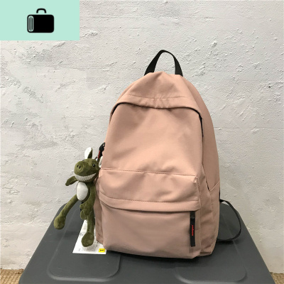 双肩包男潮牌休闲简约书包女韩版高中大学生ins百搭森系帆布背包NEW LAKE 粉色+大牙猪挂件