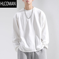 HLCOMAN新款长袖t恤男宽松百搭港风纯色简约休闲圆领打底衫短袖上衣
