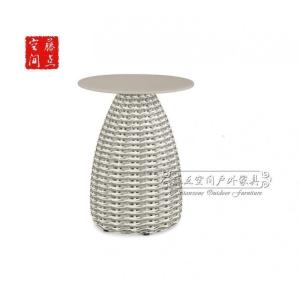 森美人中式户外藤编阳台小茶几样板房定制家具北欧简约边几圆台藤椅软装