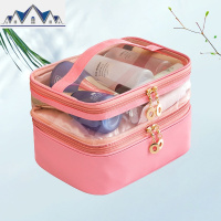双层化妆包女便携简约大容量网红随身防水手提收纳袋ins风旅行盒 三维工匠收纳包